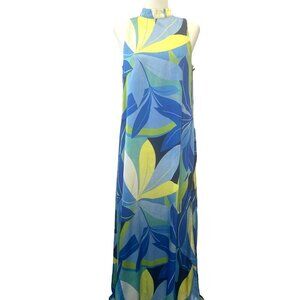 Nicole Miller NY Maxi Dress NEW Abstract Print Satin Size SMALL High Neck Sleeve